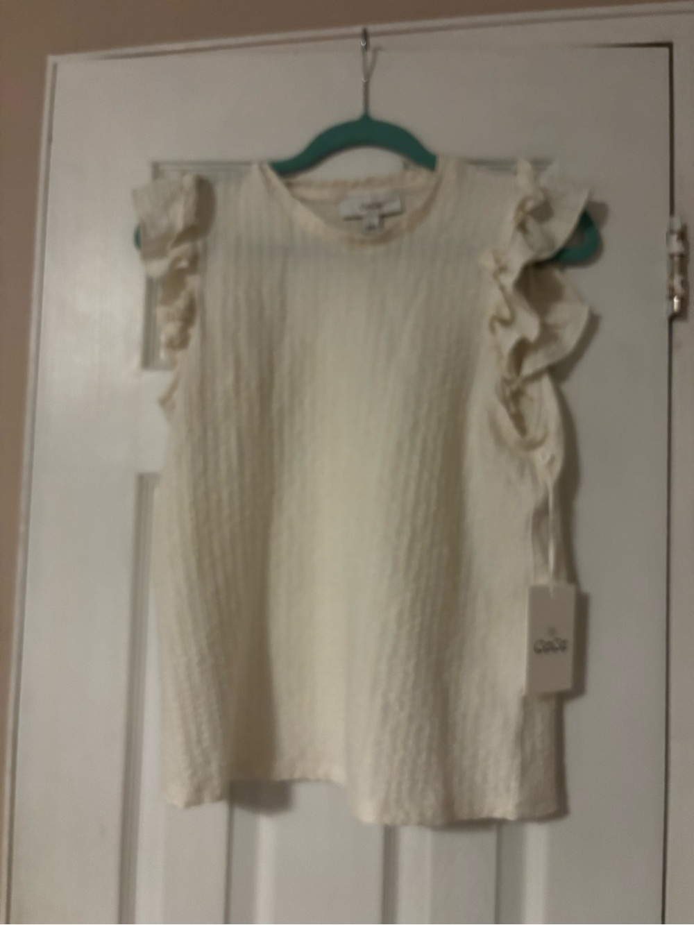 CeCe Cream Ruffle Sleeve Tank Top
